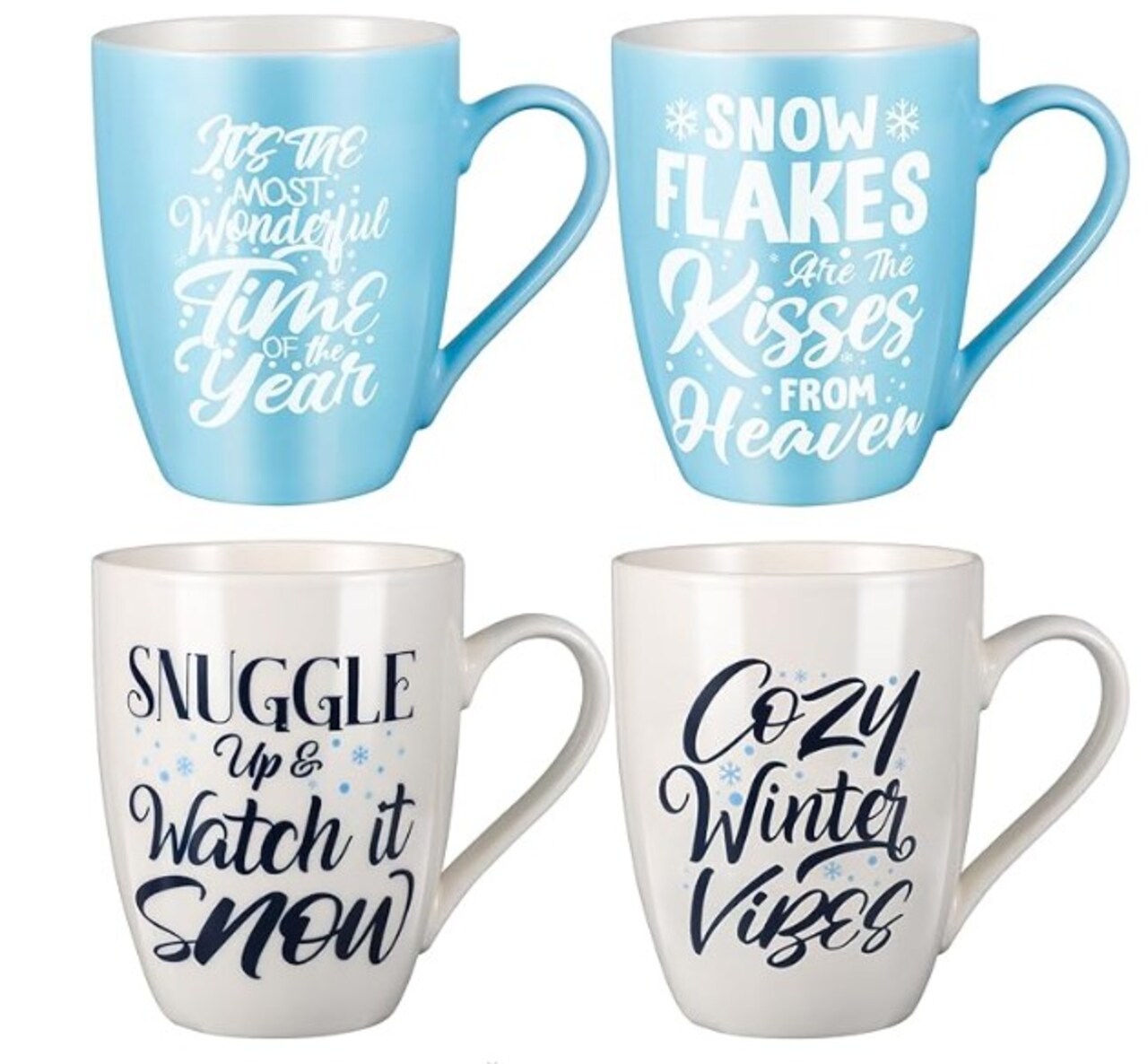 Winter Ceramics Coffee Mugs 11 oz Snowflake Cups 4 Pack Blue Camp Campfire Tea Cups Happy Winter Water Cup Drink Cup Christmas Gift for Mom Dad Grandpa Grandma Home Kitchen Office Fireplace Decor